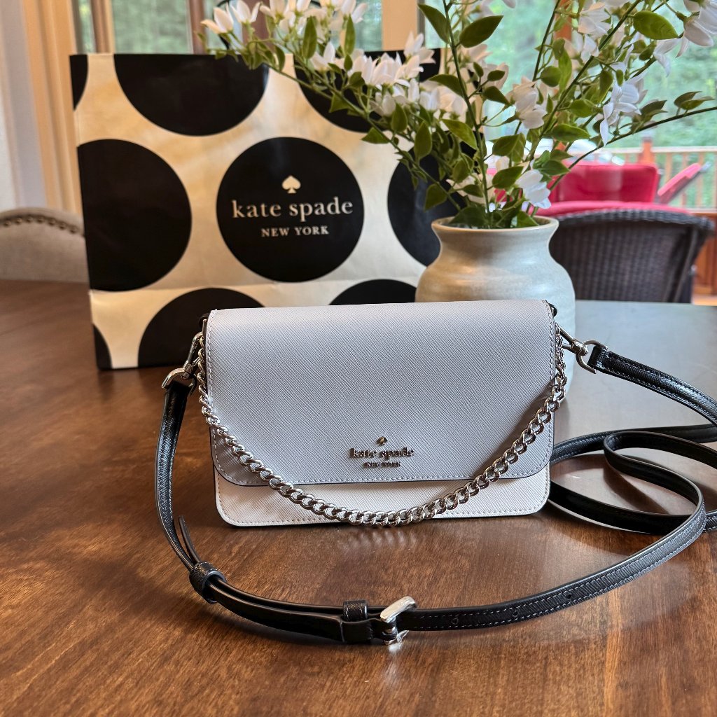 New Kate Spade Madison Small Flap Crossbody Saffiano Leather Platinum Grey
